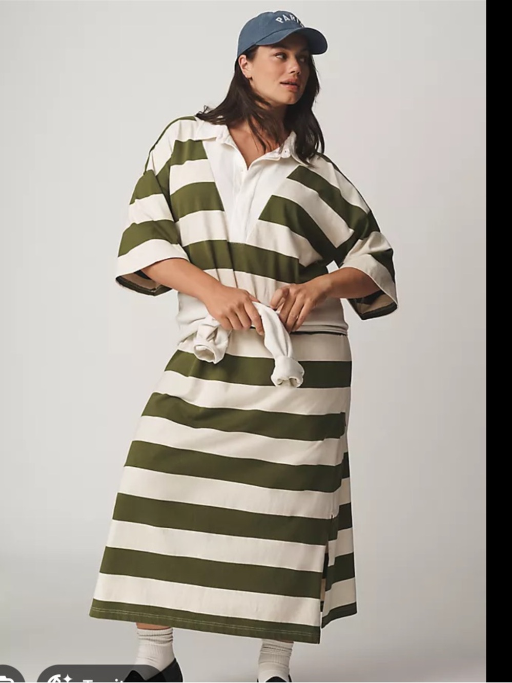 Anthropologie Olive and Cream Striped Polo Maxi Dress